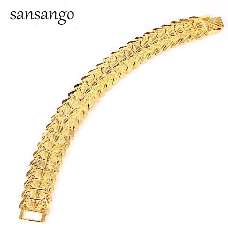 New Arrival Hip Hop 24K Golden Curb Link Chain Bracelet Male Jewelry For Men Women Luxury Bangle Party Gift Wholesale 18cm