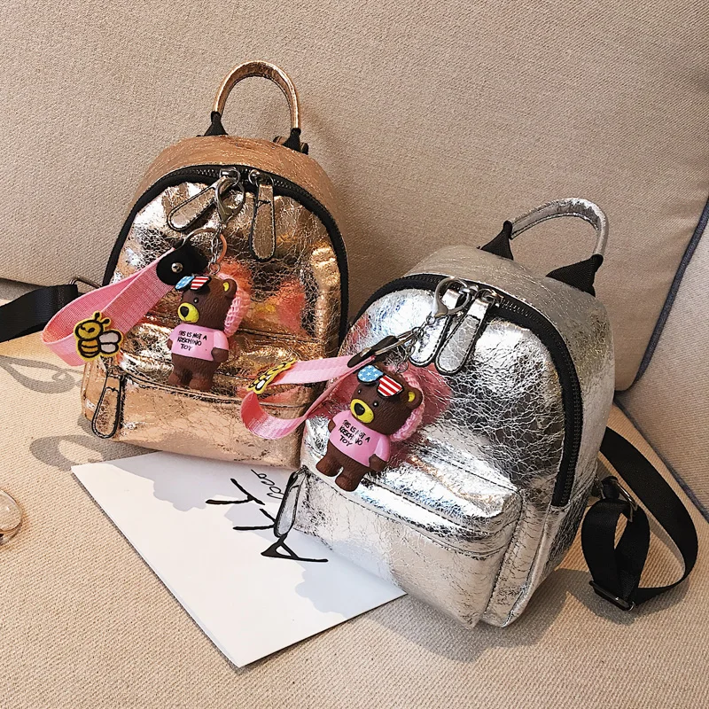 

2017 new Cute Bear Pendant Bag Fall New Wild Leisure Student Sequins Solid color Backpack