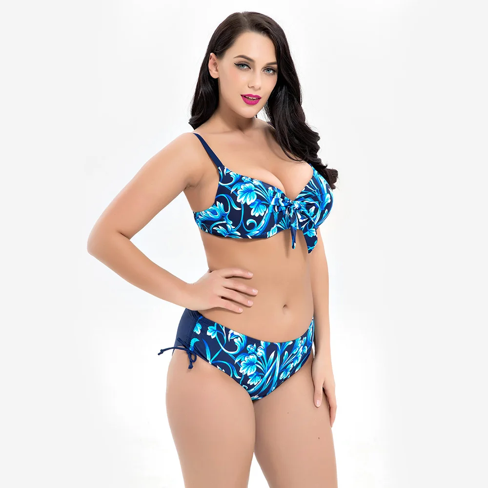 

Retro Print Swimwear High Waisted Bikinis Swimsuit Women Large Size Polyester Bikinis Set Colorful Plus Bathing Swimming Suit