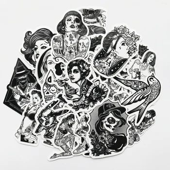 

TD ZW 68Pcs Black White Sexy Beauty Tatoo Girls Graffiti Stickers For Skateboard Laptop Luggage Fridge Phone Styling Sticker