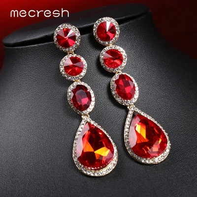 Mecresh дизайн AB Кристальные Висячие серьги для женщин массивные каплевидные летние длинные висячие серьги модные ювелирные изделия MEH1581 - Окраска металла: Red