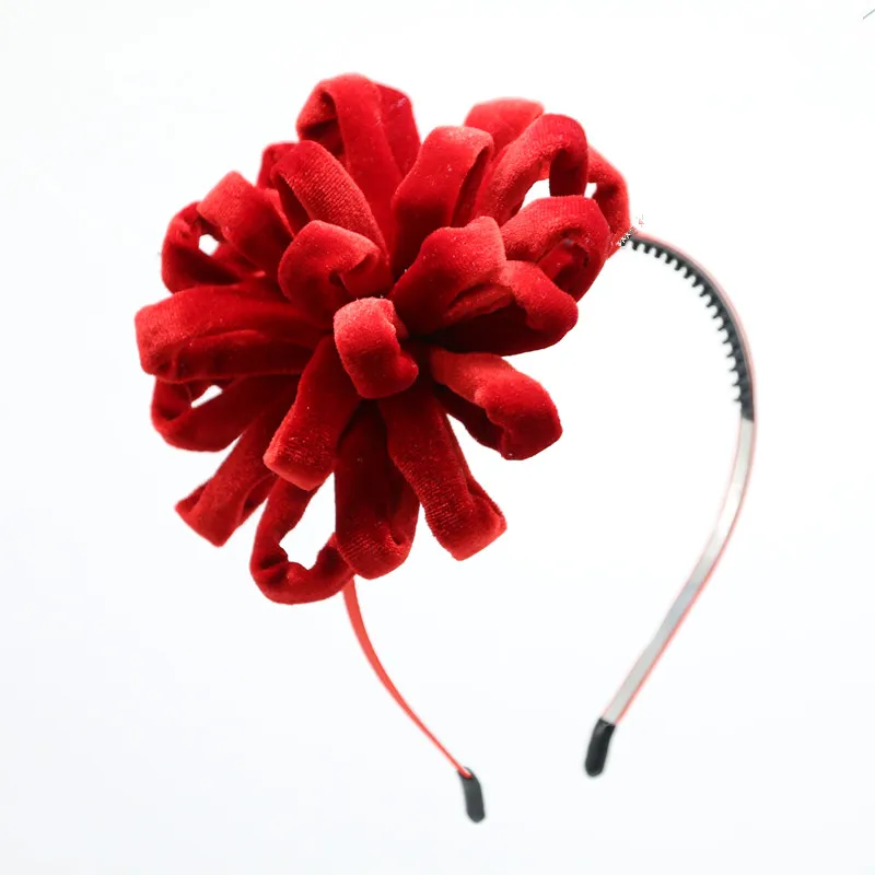 2020P зимний вельветовый помпон-цветок ободки для девочек на металлической повязке с зубами Детские аксессуары для волос - Цвет: red