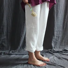 YoYiKamomo новые женские повседневные брюки Ранняя осень дзен Стиль Хлопок крепдешин свободные брюки с эластичной талией шесть цветов