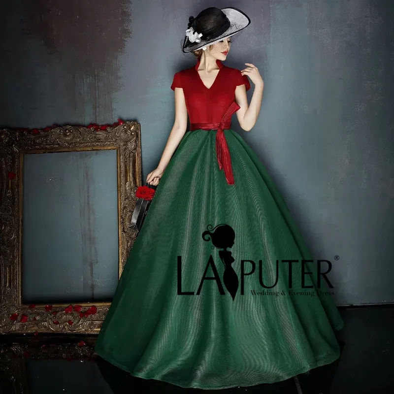 Элегантное бальное платье с V образным вырезом и коротким рукавом|evening gown|evening gown