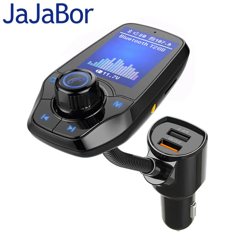 JaJaBor FM Transmitter Bluetooth Car kit Handsfree AUX Music Receiver Large 1.8Inch Screen Display  QC3.0 Dual USB Car Charger