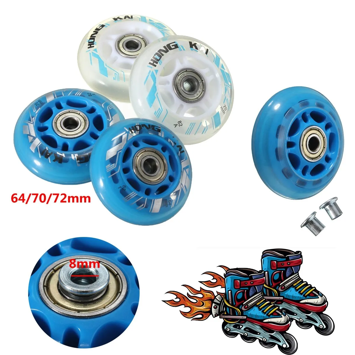 

1PCS 82A Sliding Inline Skates Wheels 64/70/72mm Roller Blade Replacement Skating Wheels With Bearing Dia 8mm