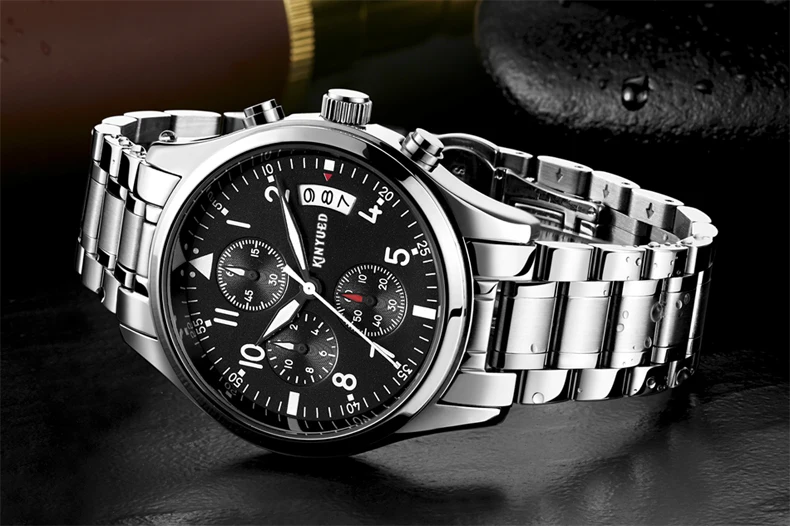KINYUED Men Business Watch Luxury Top Brand Quartz Chronograph Waterproof Calendar Mens Watches Luminous Hands Relogio Masculino (9)