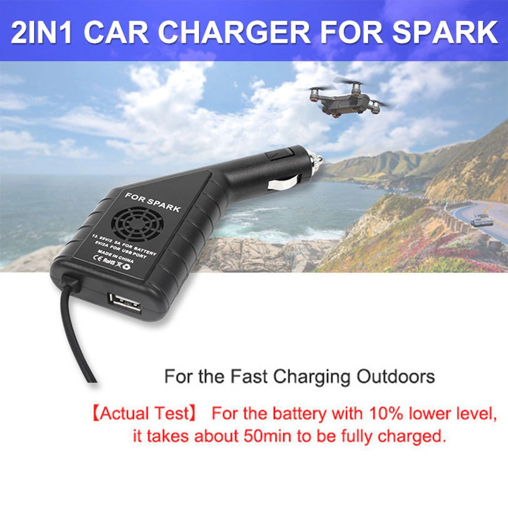 2 в 1 автомобильное зарядное устройство для DJI Spark Mini RC Quadcopter Drone|Зарядные