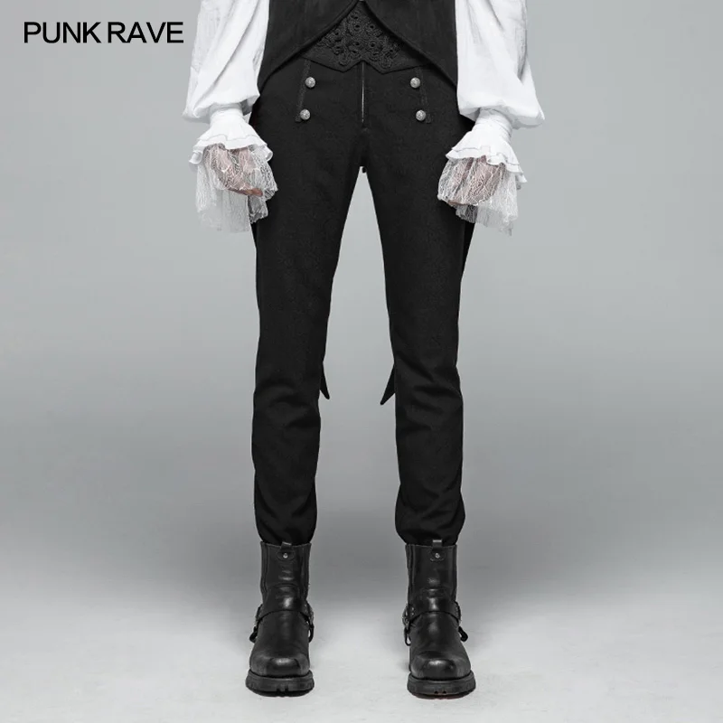 

PUNK RAVE Men Gothic Casual Daily Pants Fashion Men's Buttons Decoration Retro Party High Quality Long Pencil Pants