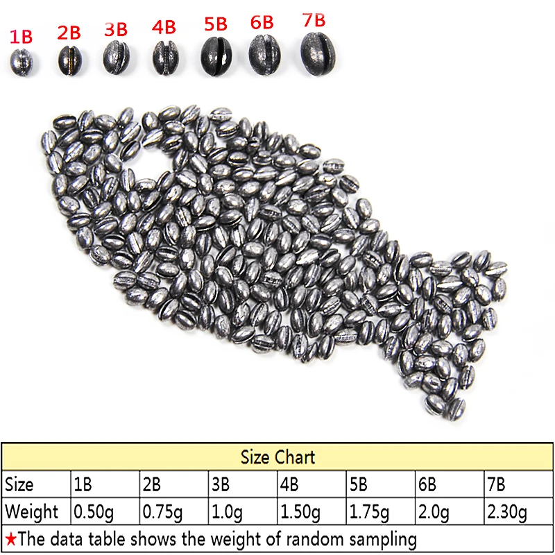 20PCS Bag 1B to 7B Carp font b Fishing b font Solid Oval Split Shot Lead