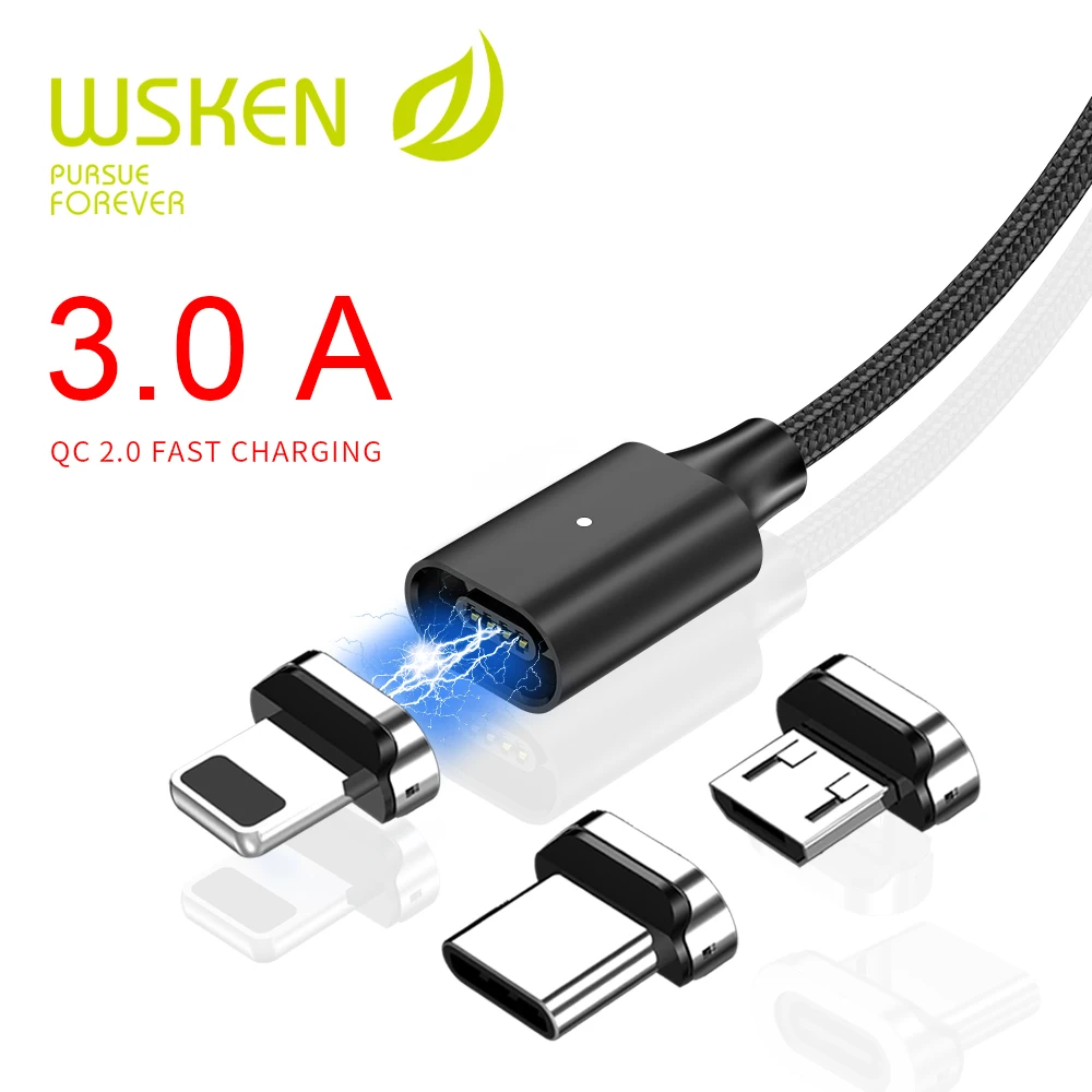 Магнитный зарядный кабель WSKEN X2 для iPhone, магнитный кабель usb type-C, кабель 3A, зарядное устройство, кабель Micro USB type-C, кабель USB C, провод, адаптер