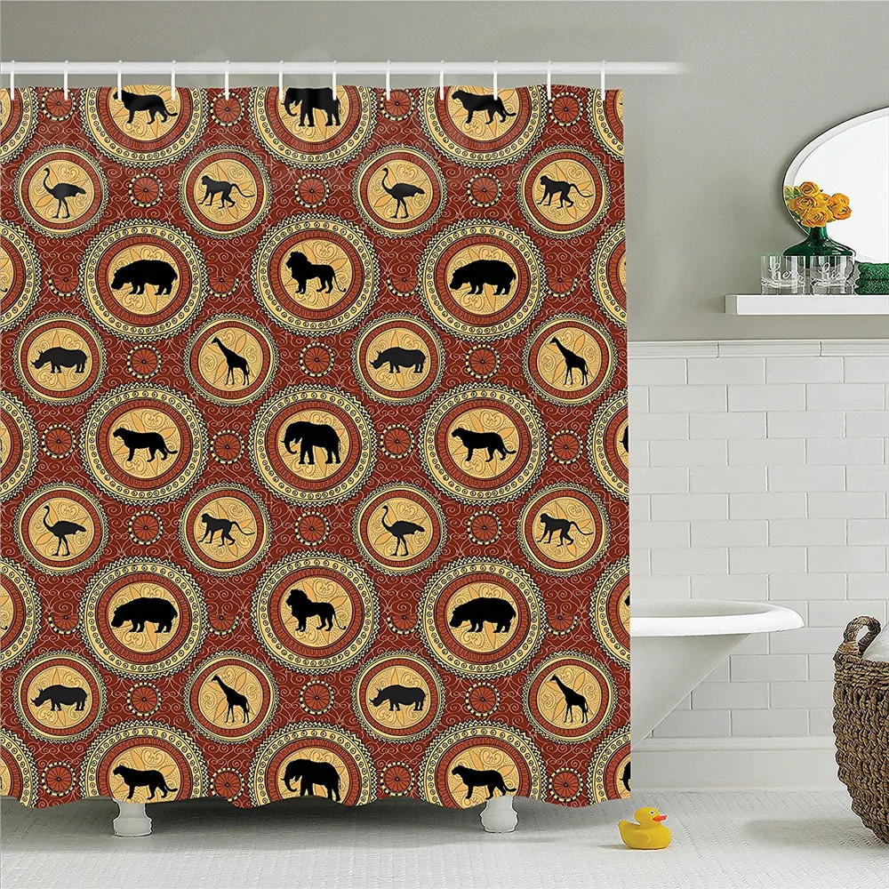 Safari Decor Shower Curtain Set African Ethnic Medallion Pattern
