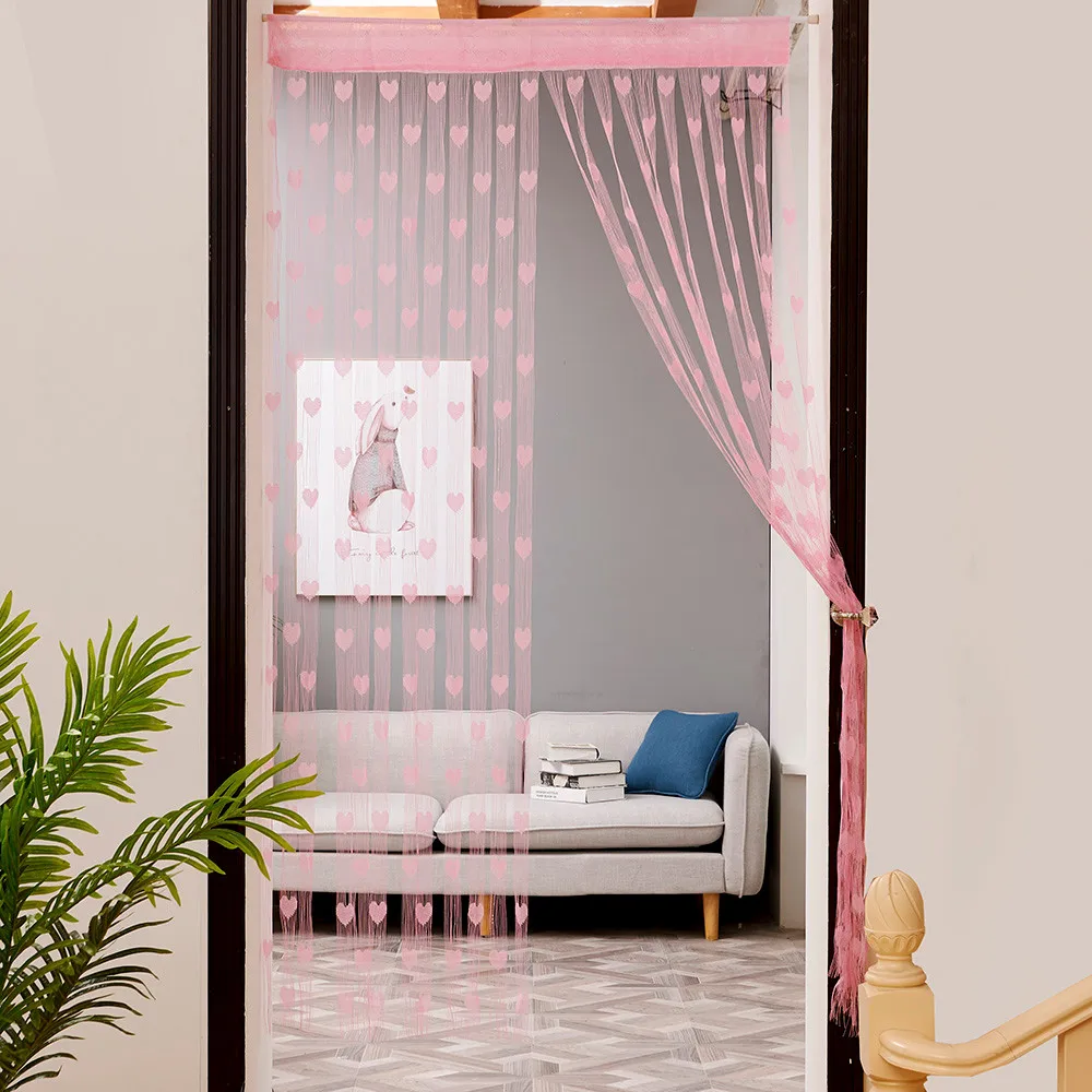 Дверная занавеска 50x200 см, сердечко, струнная занавеска для окна или двери, прозрачная занавеска, балдахин, домашняя романтическая оконная занавеска A40 - Цвет: Розовый
