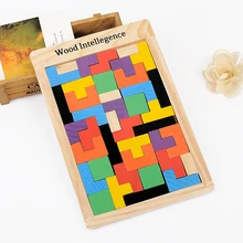 Puzle de rompecabezas de tablero de Tetris para niños, juego de bloque de madera, Mini rompecabezas clásico, coloridas, 3D, Ruso