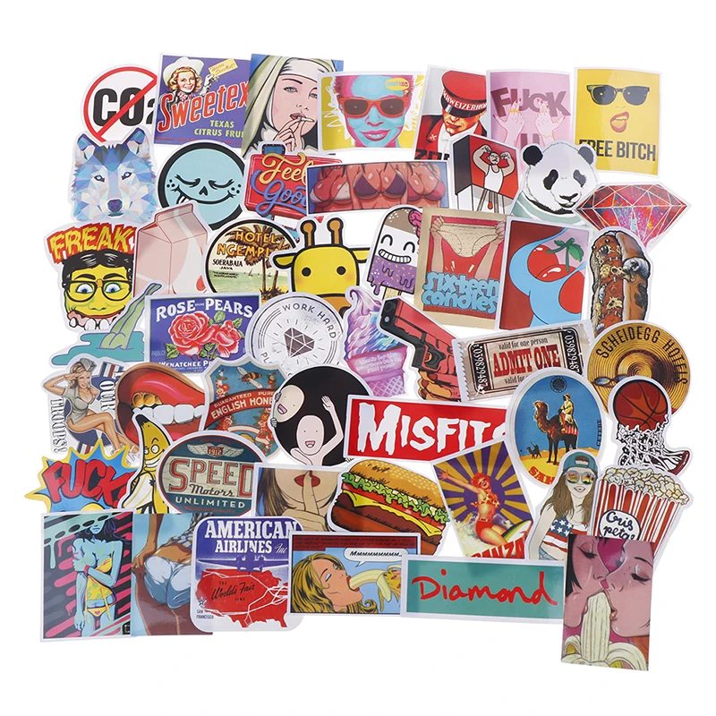 50Pcs/Set Cartoon Animal Graffiti Sticker For Laptop Skateboard Notebook Stickers Waterproof