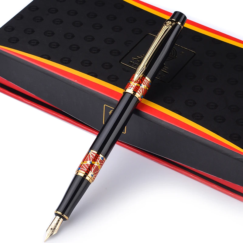

Exquisite Brand New Golden Clip Black Fountain Pen Wingsung 551 Full Metal Iraurita Student Business Gift Pens with A Gift Box