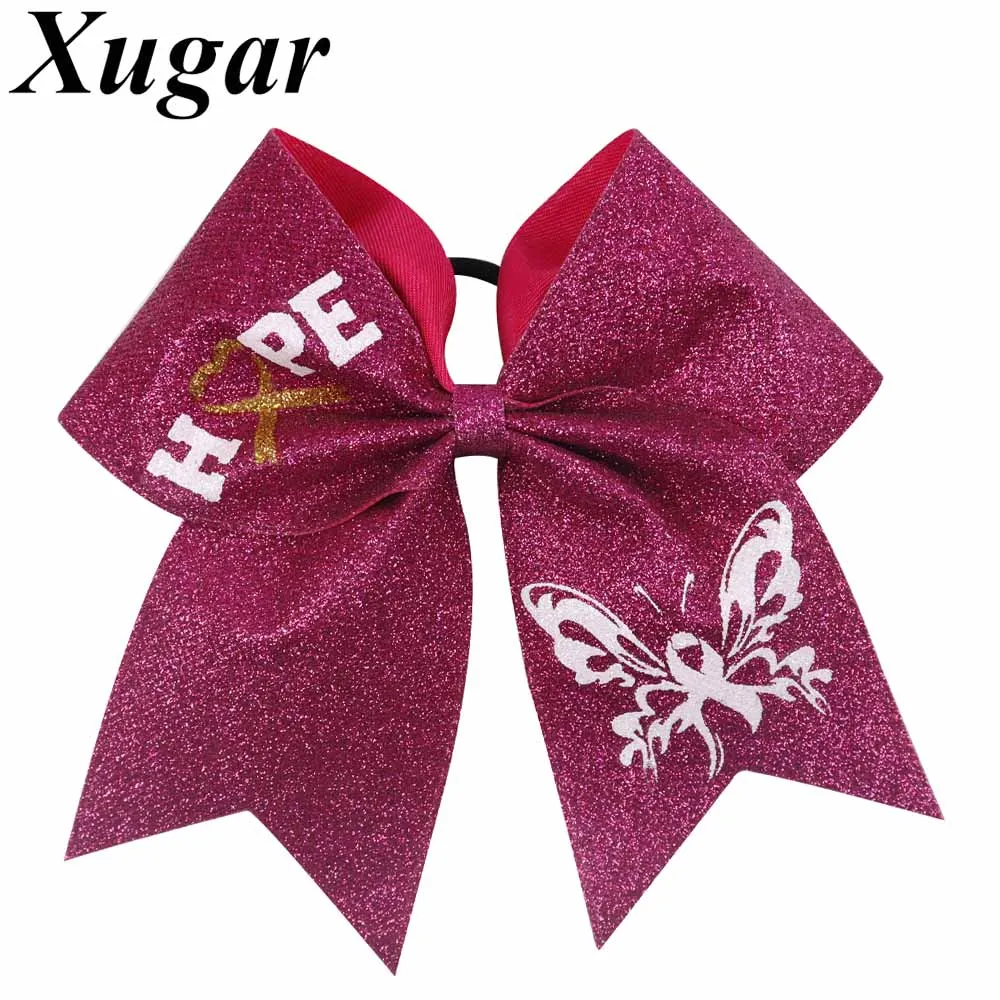 

7" Pink Glitter Breast Cancer Cheer Bow for Women Hair Bows with Elastic Hair Bands Ponytail Hair Hold Girls Hair Accessories