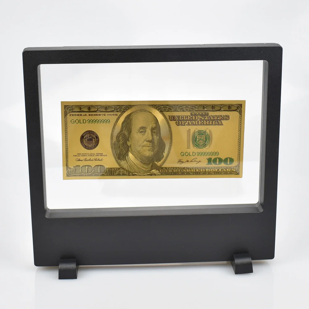 

USD Gold Foil Banknote with Showing Stand 100 50 20 10 5 2 1 Dollar Fake Money For Collection