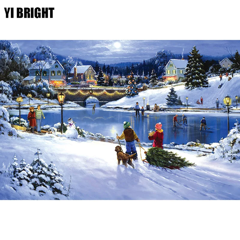 

Needlework DIY 5D resin diamond painting full diamond embroidery snowy town & lake rhinestone pasted painting KBL