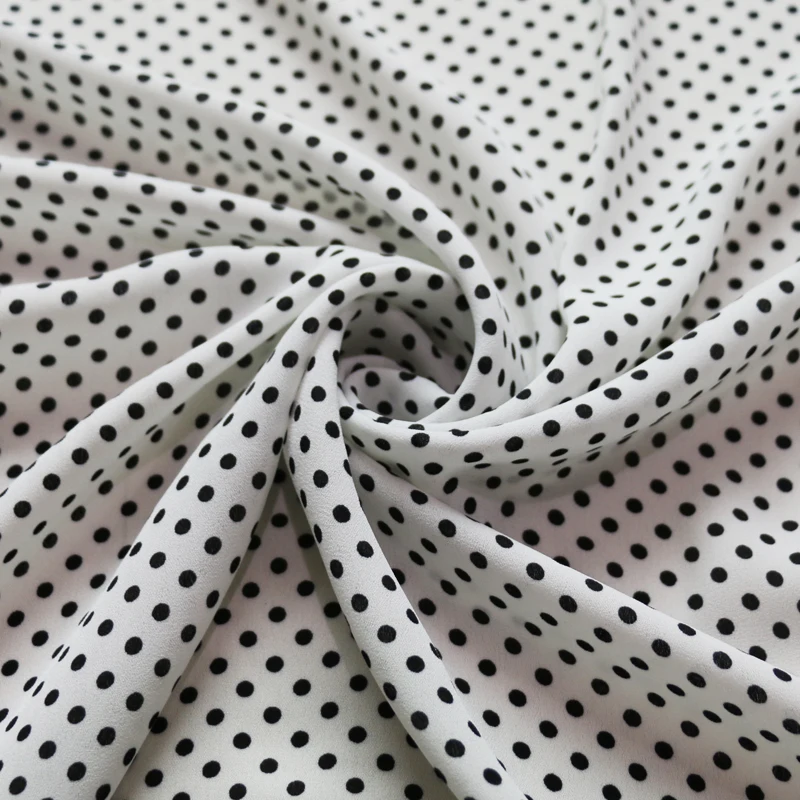 Black White Polka Dot Fabric Chiffon Crepe Textile For Shirt