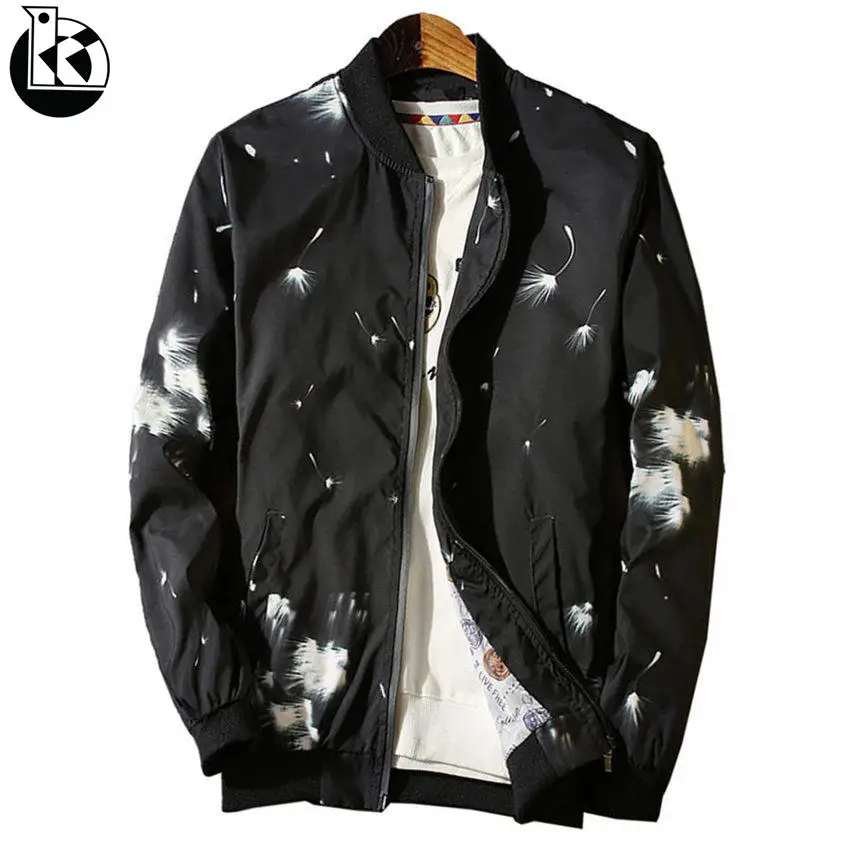 

2018 Autumn New Korean Casual Slim Stand Collar Jacket Fashion Trend Five Flower Pattern Long Sleeve Personality Mens Jacket