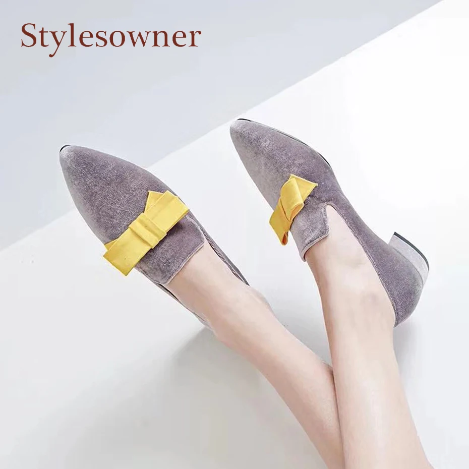Stylesowner роскошный бархат с острым носком весна осень ботинки женщин Смешанные