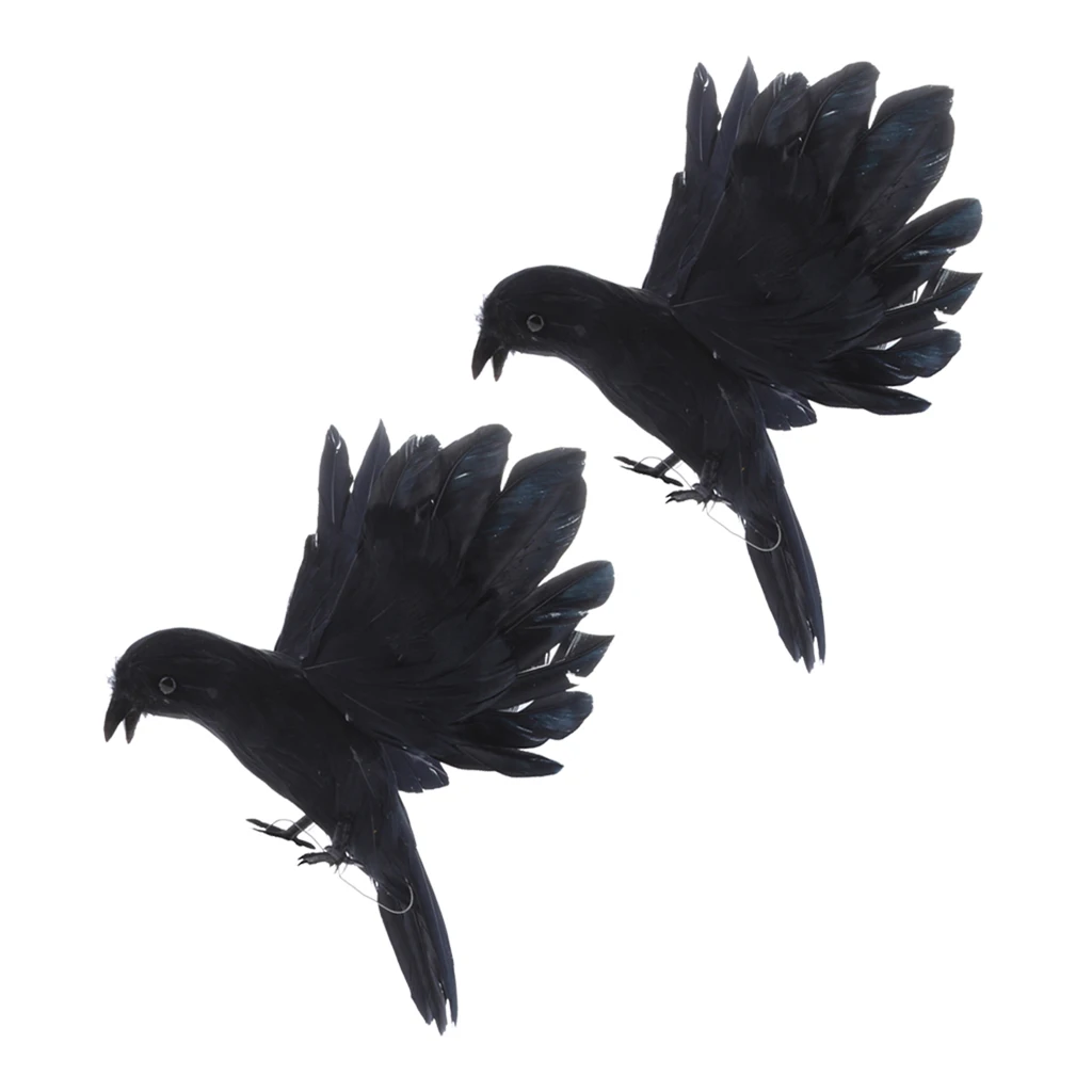 2pcs Artificial Flying Crow Realistic Sculpture Garden Outdoor Landscape Decor