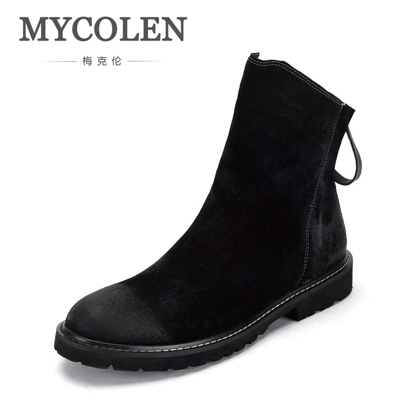 

MYCOLEN Black Suede Leather Luxury Product Men Boots Boots Side Zip Men Fashion Boots Men Shoes Lace-Up Male Shoes Adult