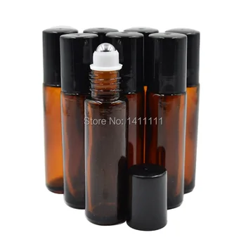 

100pcs/lot 10ml (1/3oz) Thick Amber Glass Roll On Essential Oils Aromatherapy Perfume Bottles metal Roller Ball BY DHL Free Ship