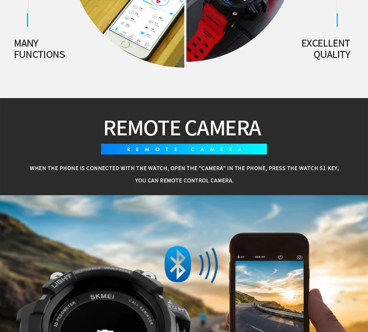SKMEI профессиональные умные спортивные часы Bluetooth Камера фитнес-трекер сна сообщение напоминание вызова для APPLE IOS Android