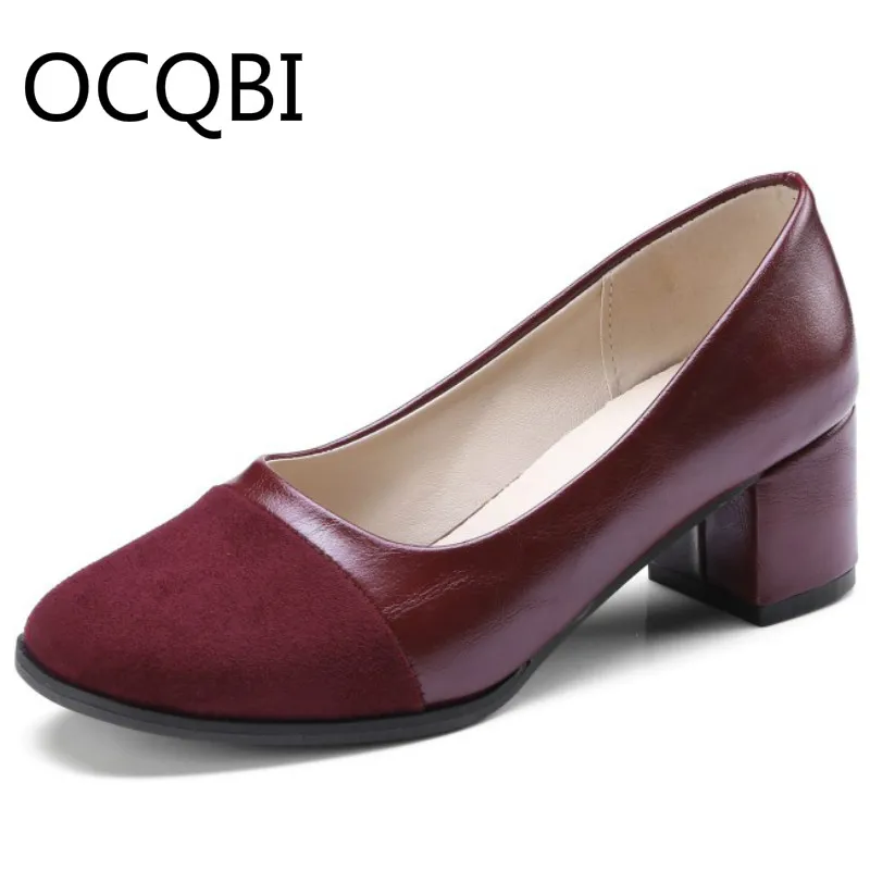 

Womens Square Heel Round Toe Slip-on Casual Flock Pumps Shoes