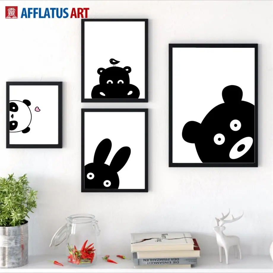 Картина на холсте AFFLATUS Rabbit Bear Panda Hippo настенное художественное изображение