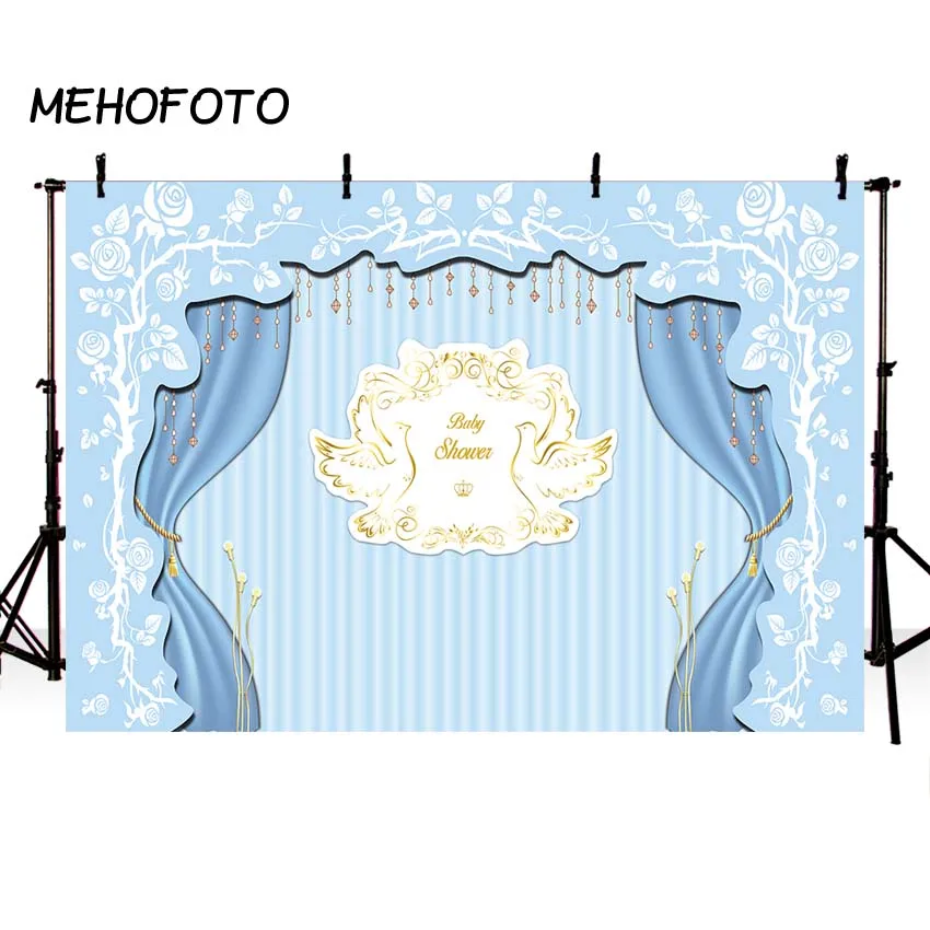 

MEHOFOTO Baby Shower Photography Backdrops Blue Curtain Boy or Girl Gender Secret Custom Photo Background Birthday Party Decor