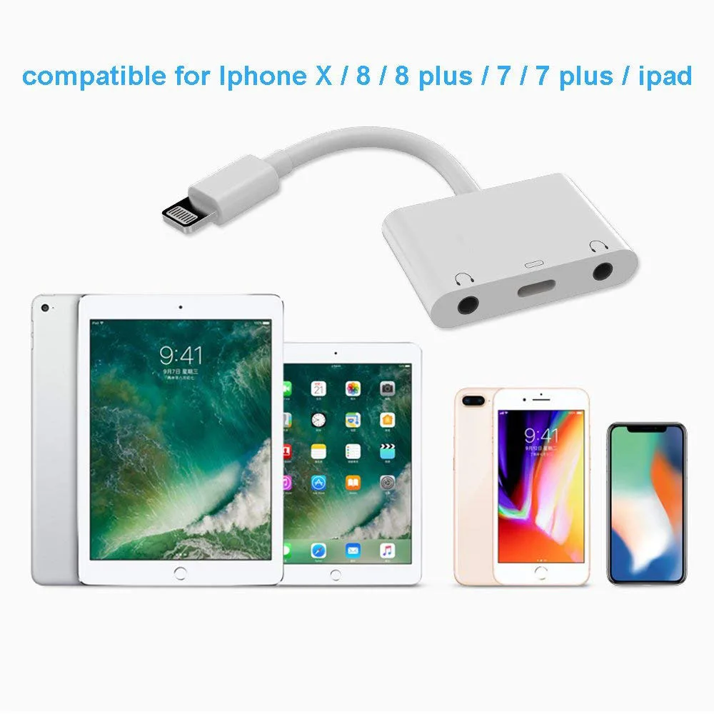 3 5mm Audio Headphone Aux Jack Adapter with USB C Charger Splitter for 4 in 1 to Converter for iPhone XS Max XR X 8 7 iPod iPad