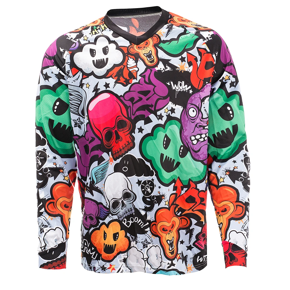 

Skull Cycling Jersey Men's Bicycle Bike Motocross Jerseys long sleeve BMX DH MTB T Shirt Downhill Top Sports racing quick dry