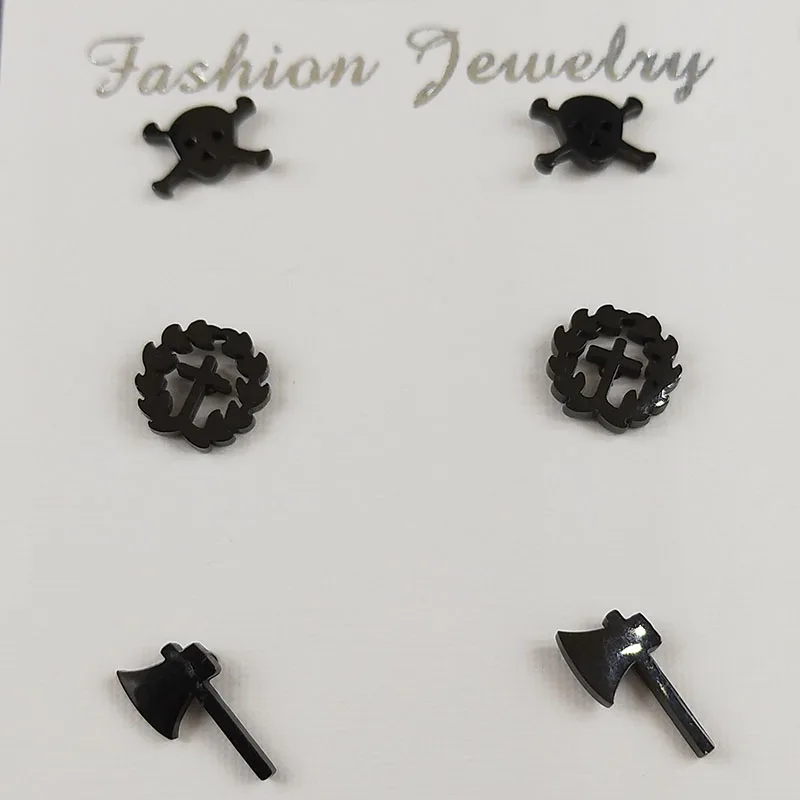 

3 Pair/Set 2019 Fashion Eyes Moon Star Stainless Steel Earrings Jewelry Black Color Earring Set Women/Men Jewelry joyas E612770