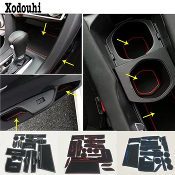 

For Honda civic 10th sedan 2016 2017 2018 car inner Groove Gate Slot Armrest Storage Rubber non-slip mats mat door pad cup 17pcs