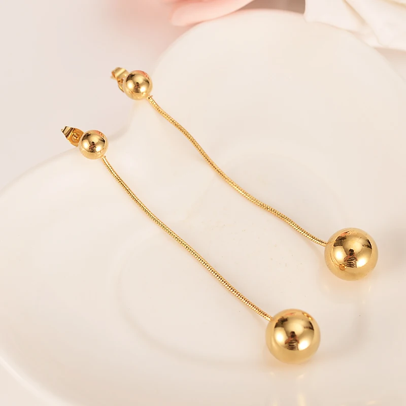 

Gold Color Ball drop Earrings for Women Girls kids Jewelry Bead Round Ethiopian Africa Arabia Middle East Bijoux charms Gift