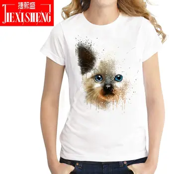 

2018 Brand New Version Fashion Summer Harajuku Short Sleeve Women T Shirt Tops Psychedelic Cat Print T-shirt White Clothing