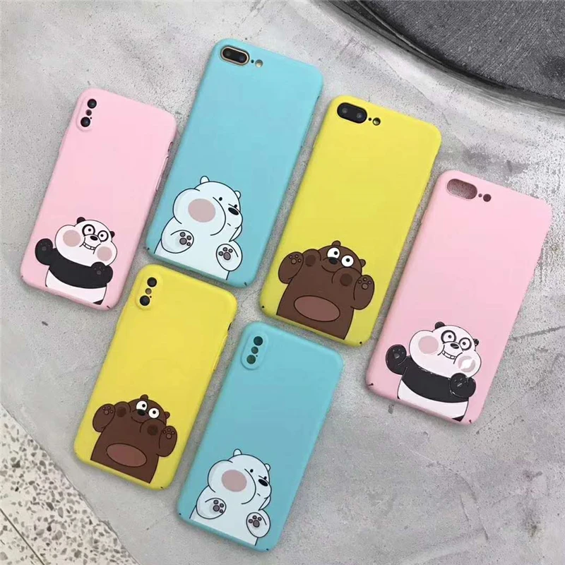 Fun Pink Bear Brothers Pattern Cases Cute Animal Relief Phone Full Covers For iPhone X 6 6s Plus 7 8 Fundas Protective Capa |