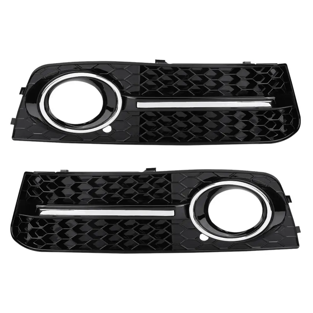 

1 Pair Car Front Bumper Grille Chrome Gloss Black S Line Style Fog Light Cover Grills Front Grille for Audi A4 B8 2009 2010 2011