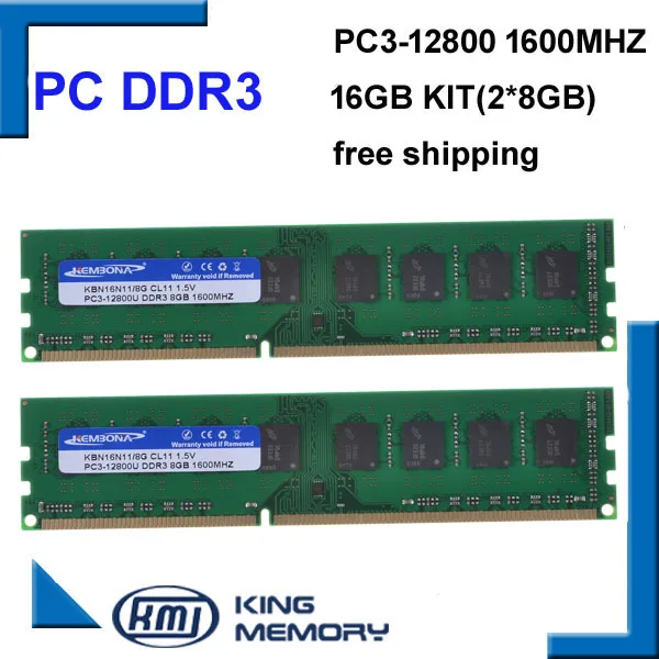 Cena KEMBONA darmowa wysyłka pulpit DDR3 16gb 1600Mhz 16GB (zestaw 2, 2X ddr3 8 GB) PC3 12800 fabrycznie nowa, do pracy longdimm desktop