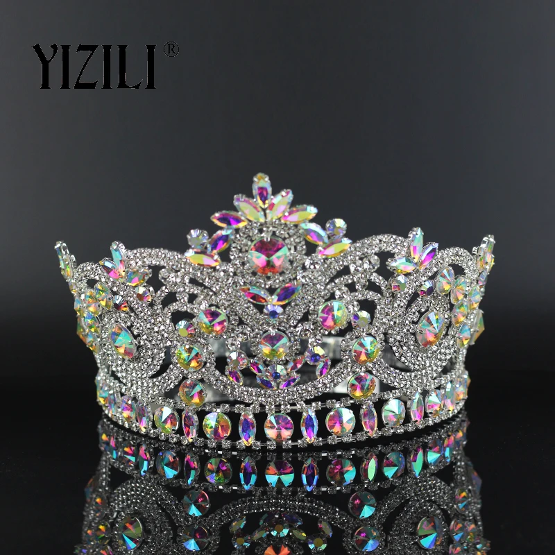 US $44.00 Yizili New European Big Bride Wedding Crow Ab Full Diamond Crystal Large Round Queen Crown Wedding Hair Accessories Paty C060