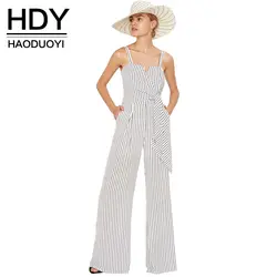 HDY Haoduoyi Лето 2019 г. модные женские туфли с открытыми плечами ремень Playsuit полосатый комбинезон длинные широкие брюки