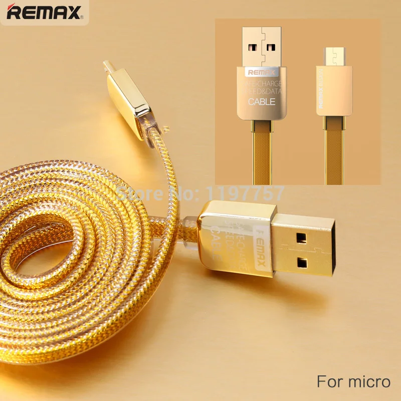 Gold Color Micro USB Cable Double Sides Input 100cm Flat Data Cord for