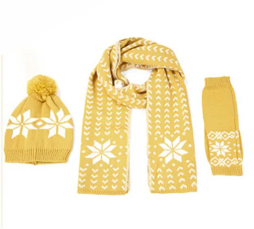 Высокое качество 3 шт./лот 7 цветов шапки + шарфы для женщин Прихватки мангала корейская мода зима для Теплые Вязание Снежинка ро