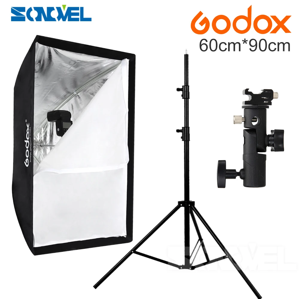 Godox 60x90 см Зонт софтбокс+ Горячий башмак кронштейн+ 190 см светильник Стенд Комплект для вспышки Speedlite