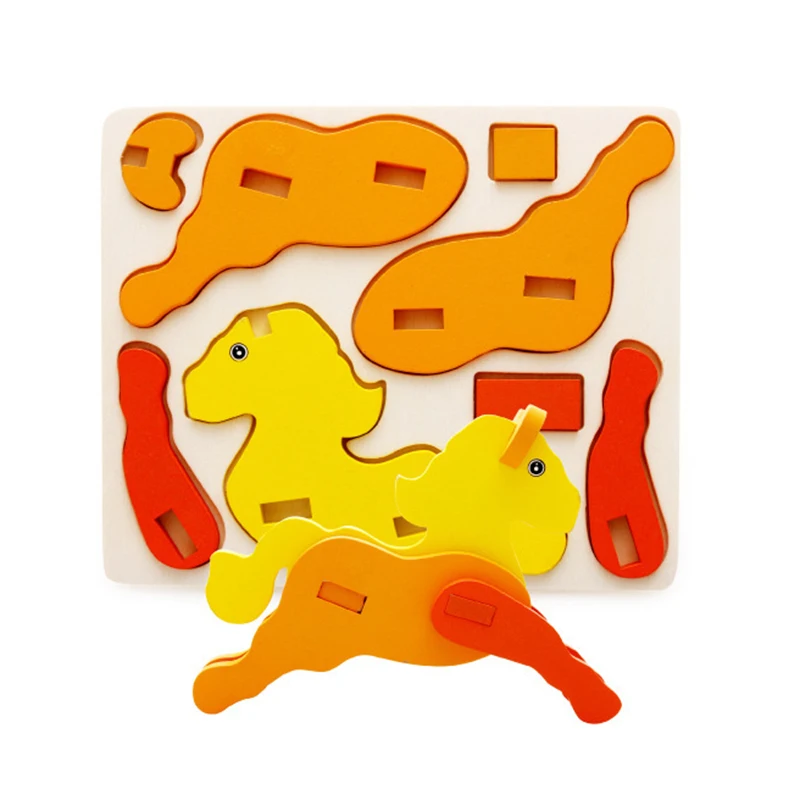 17 видов стилей, развивающее животное деревянное кирпичное головоломка для малышей - Цвет: Horse