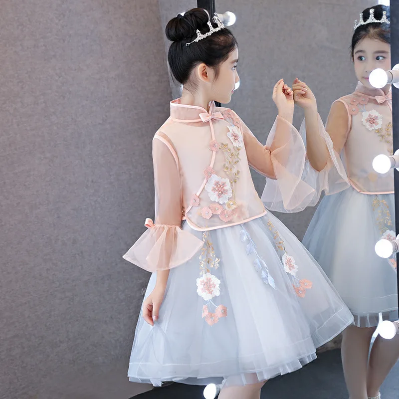 

Children's Dress Princess Dress Girl's Chinese Flower Children's Dress Little Host Piano Performance Dress Birthday Show Summe