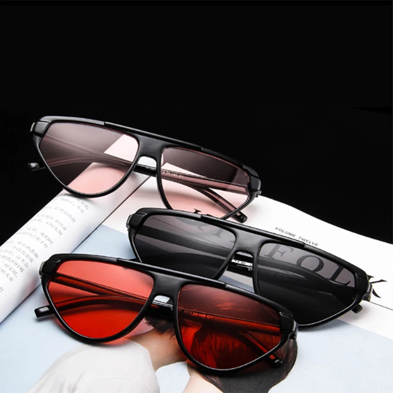 

TESIA Woman Sun Glasses Flat Top Italy Design Sunglasses Male Female Vacation Goggle Red Black Oculos Lunette 100% UV 97001